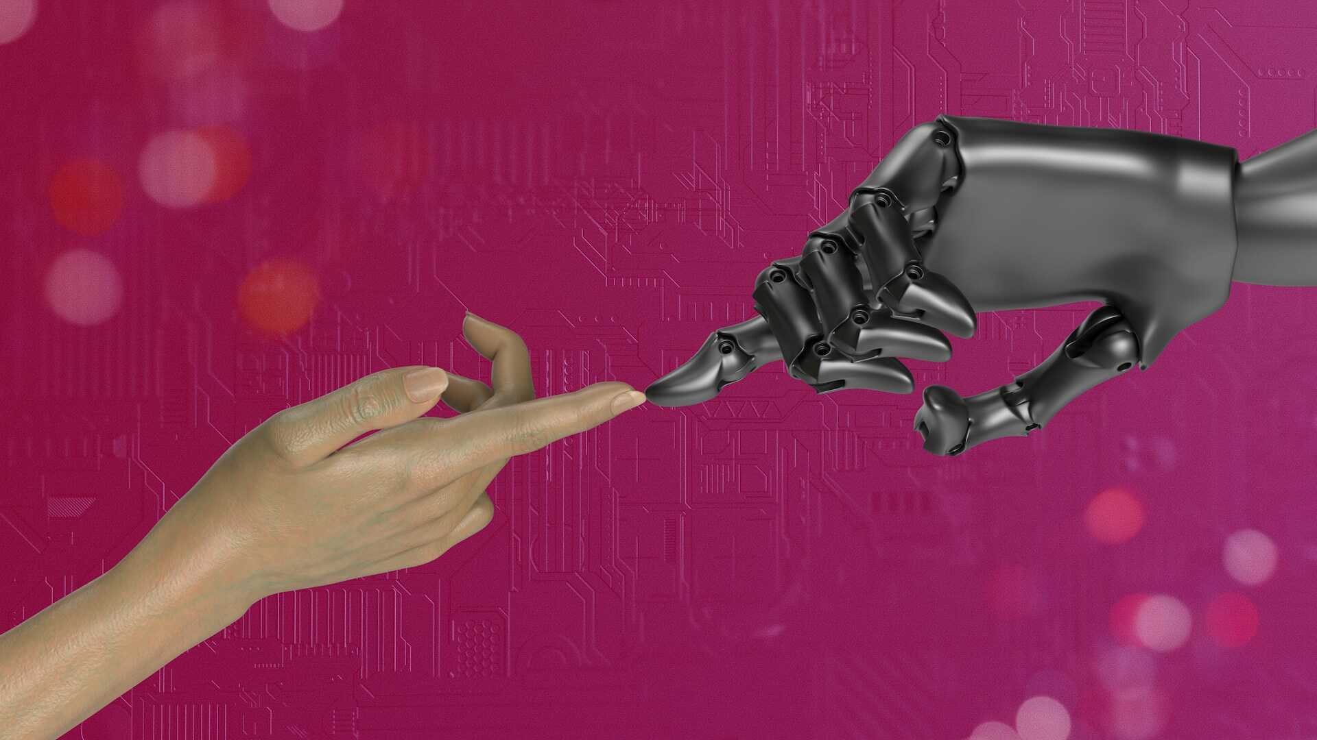Illustration of a human therapist and an AI chatbot separated by a digital interface, symbolising the contrast between real human connection and artificial support in mental health care.
